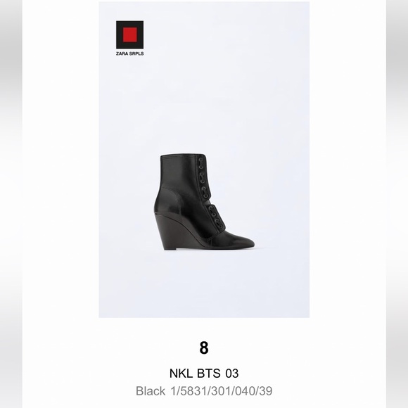 Zara SRPLS Real Leather High Wedge Black Ankle Boots Booties Zip Size 8 / 39 - Picture 4 of 16